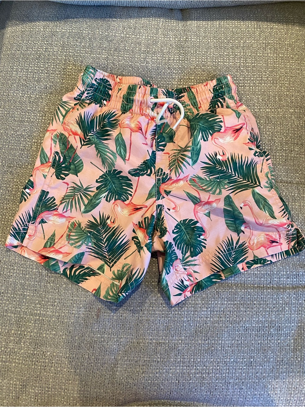 Old Navy Pink Tropical Flamingo Print Drawstring Swim Trunks